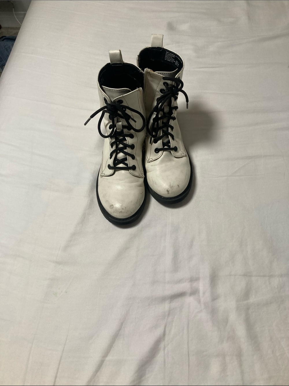 Dr. Martens Kids White Lace-Up Combat Boots with Black Soles